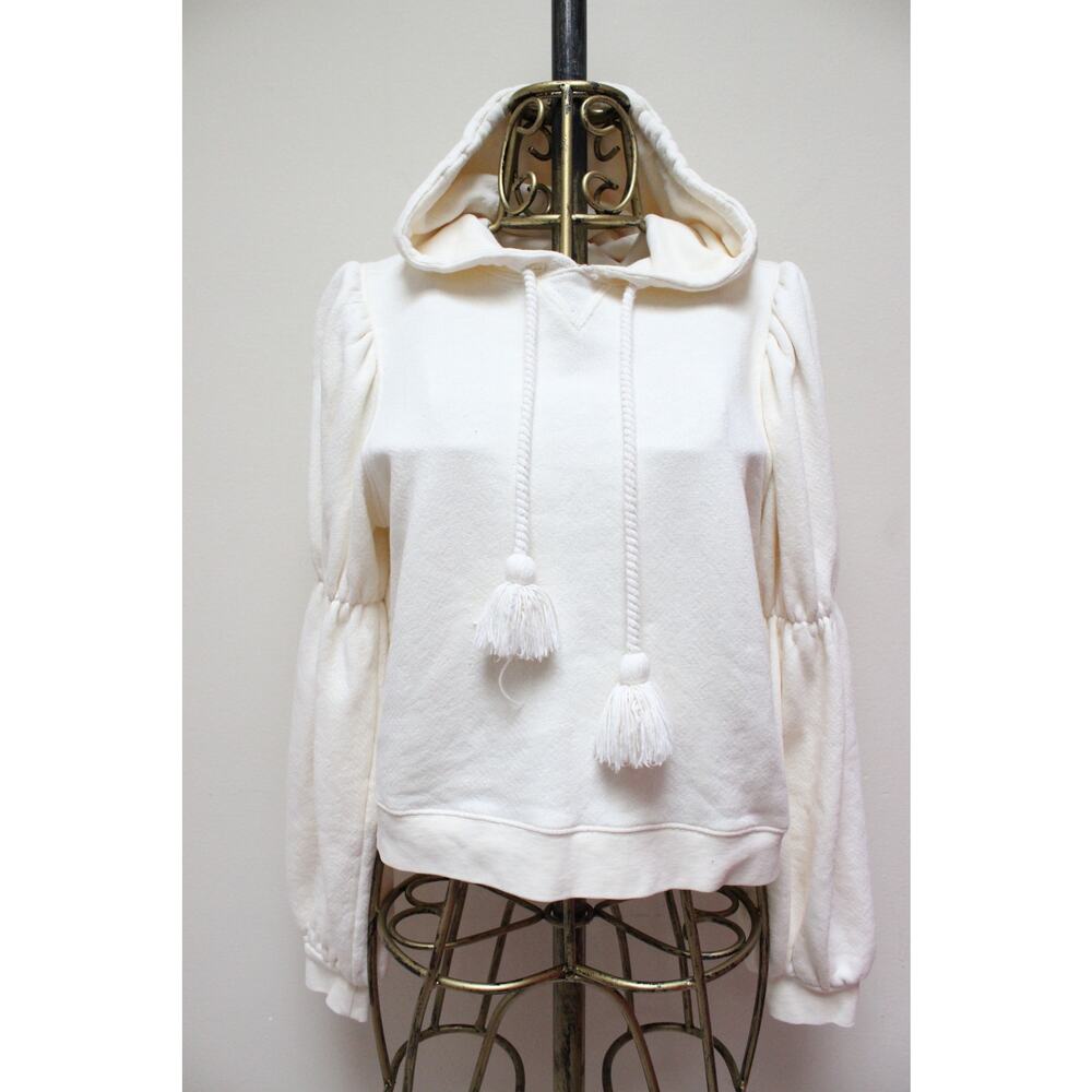 Ulla Johnson Sacha Cream Tassel Puff Sleeve Hoodie Sweater Size Medium